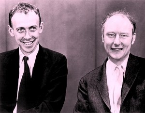 James Watson (vlevo) a Francis Crick